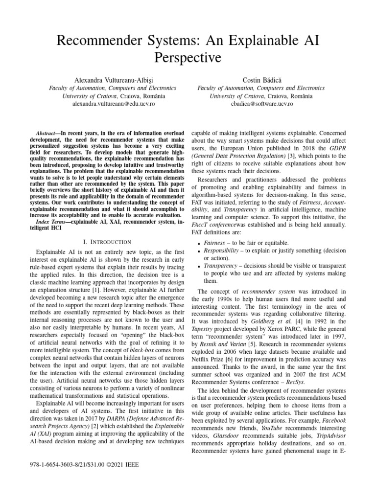 Recommender Systems An Explainable AI Perspective | PDF | Artificial ...