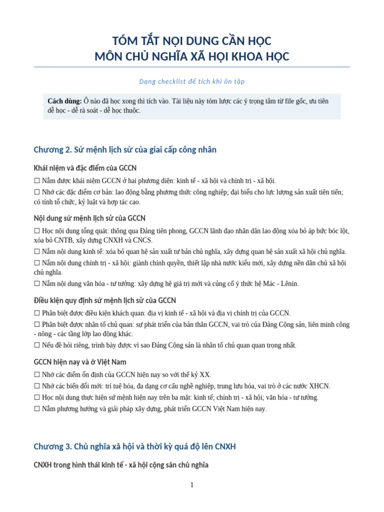 Tom_tat_on_tap_CNXHKH_checklist | PDF