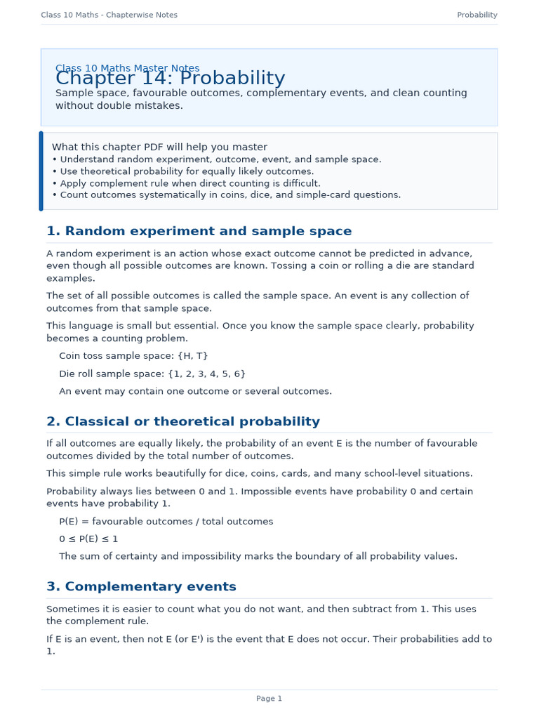 14 Probability Class 10 Maths Notes | PDF | Probability | Sampling ...