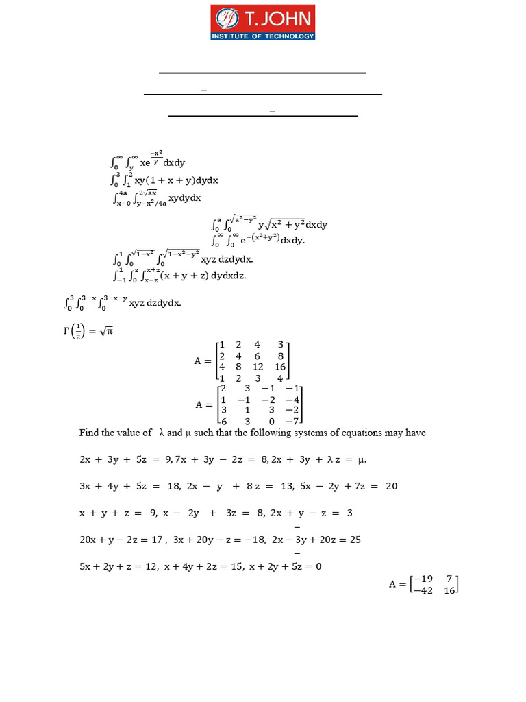 Bmate101 - II Ia Question Bank | PDF | Eigenvalues And Eigenvectors ...