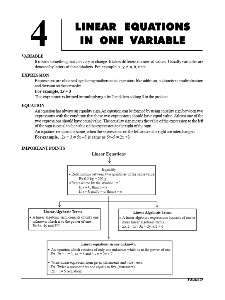 7th - Maths - 04 Linear Equations in One Variable | PDF | Equations ...
