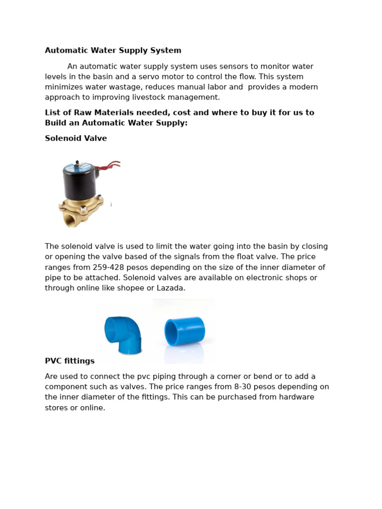 Automatic Water Supply System | PDF | Pipe (Fluid Conveyance) | Valve