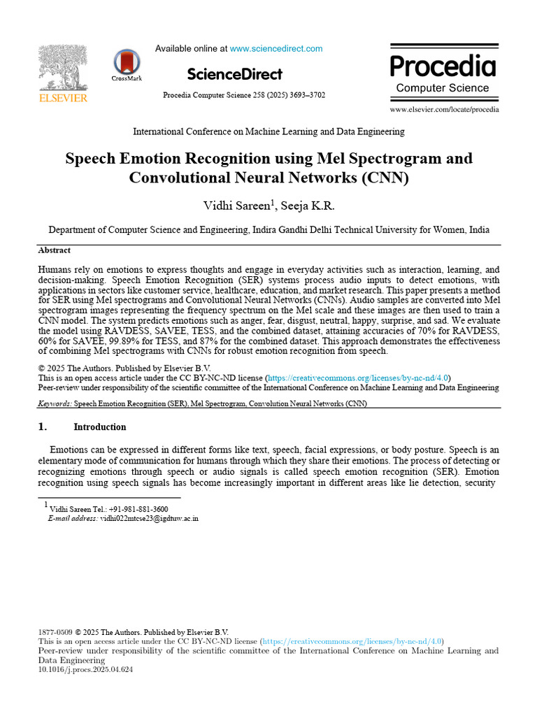 Speech Emotion Recognition Using Mel Spectrogram and Convolutional ...