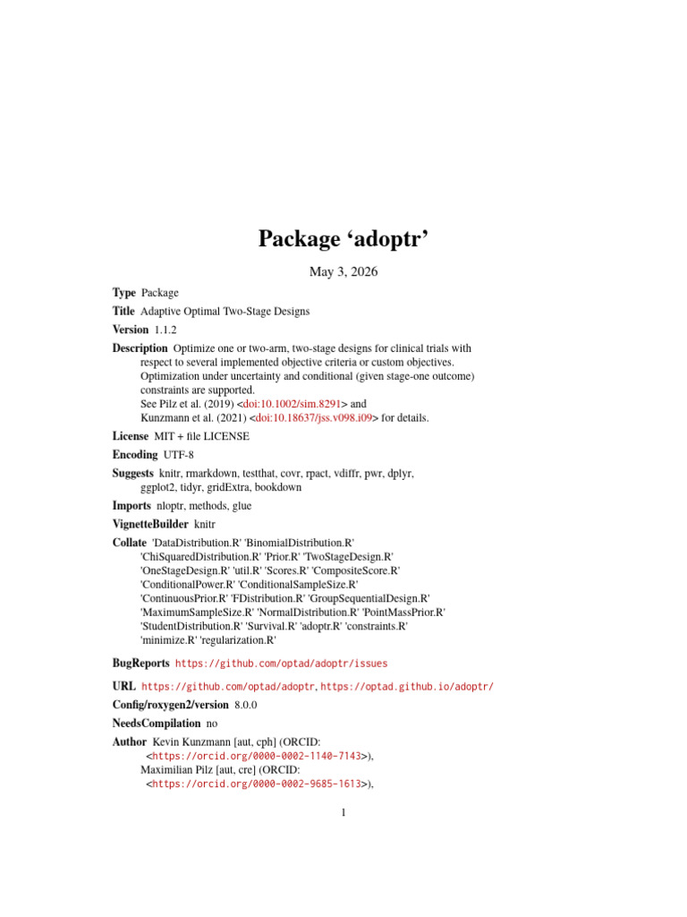 adoptr | PDF | Probability Distribution | Sample Size Determination
