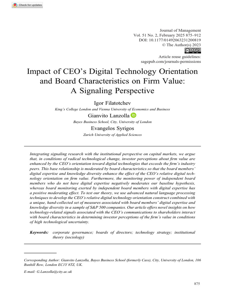 Impact of CEO's Digital Technology Orientation and Board ...