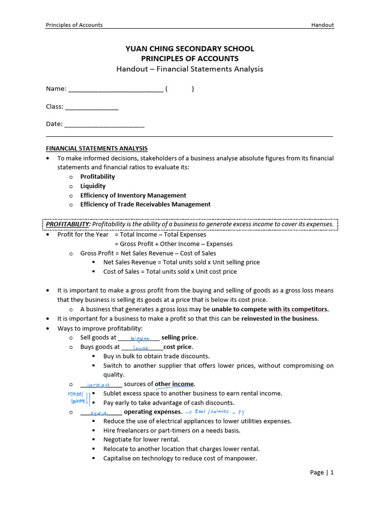 Handout FSAnalysis | PDF | Inventory | Equity (Finance)