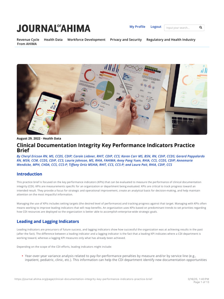 Clinical Documentation Integrity Key Performance Indicators Practice ...