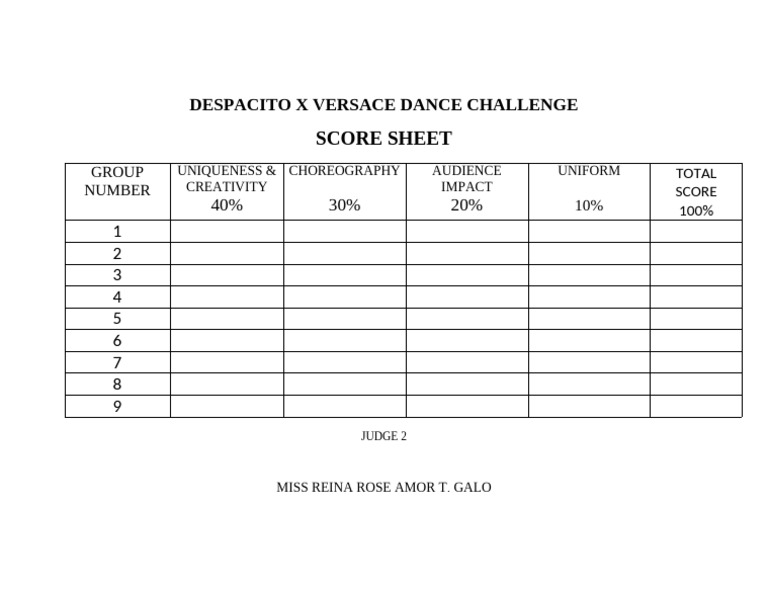 Score Sheet for Judges - Copy | PDF