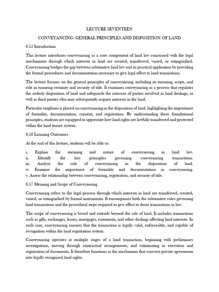 Land Lecture Seventeen | PDF | Conveyancing | Common Law