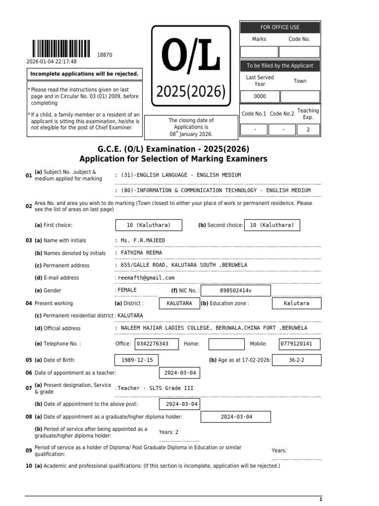 OL2025 (2026) Ex Application | PDF | Postgraduate Education | Academic ...
