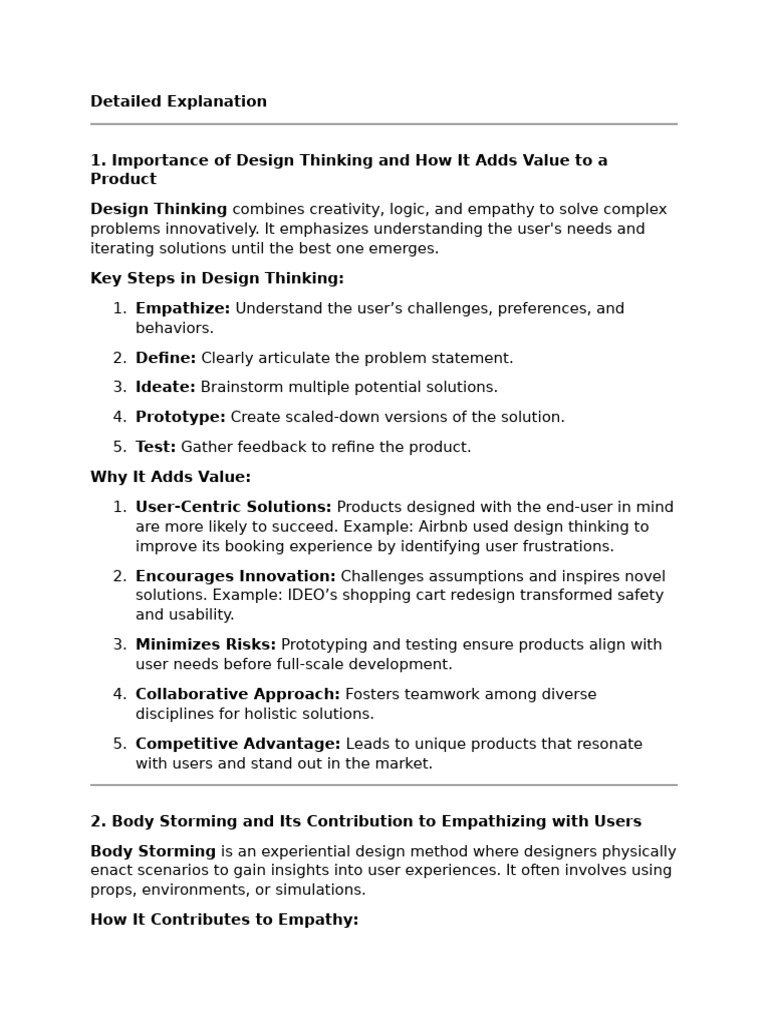 Detailed Explanation Notes Question | PDF | Design Thinking | Brainstorming