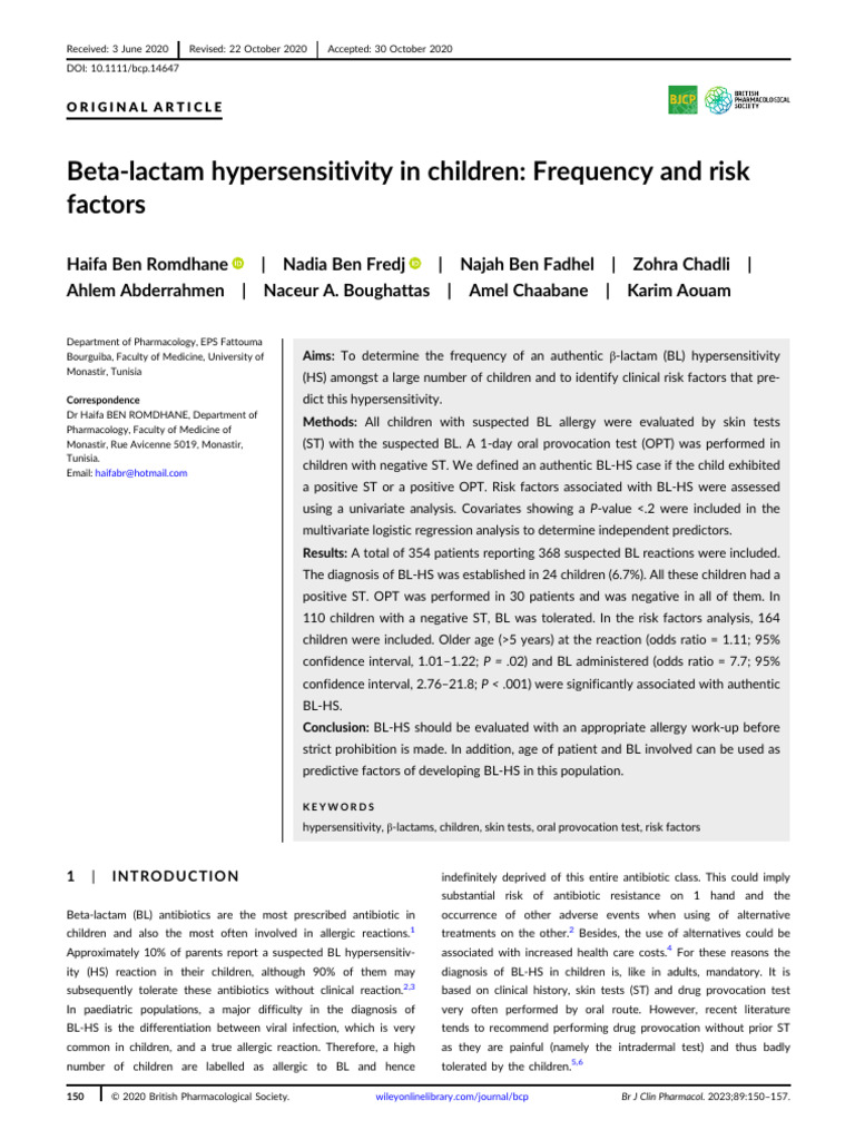Brit J Clinical Pharma - 2020 - Ben Romdhane - Beta‐Lactam ...