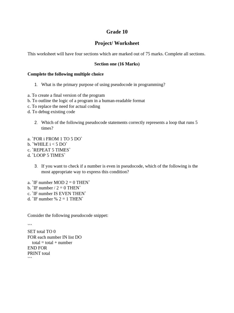 Grade 10 Worksheet 2026 | PDF | Computer Programming | Software Engineering