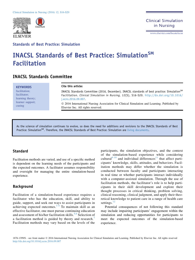 INACSL Standards of Best Practice-Facilitation | PDF | Simulation | Thought