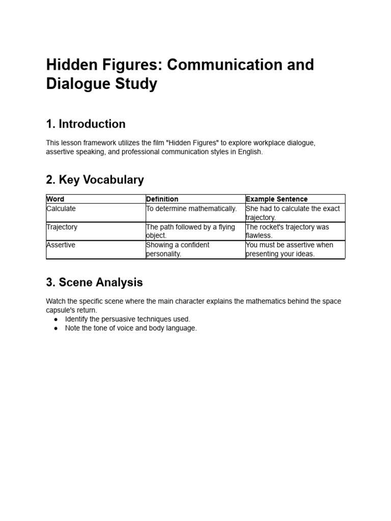 Hidden Figures Communication Lesson | PDF