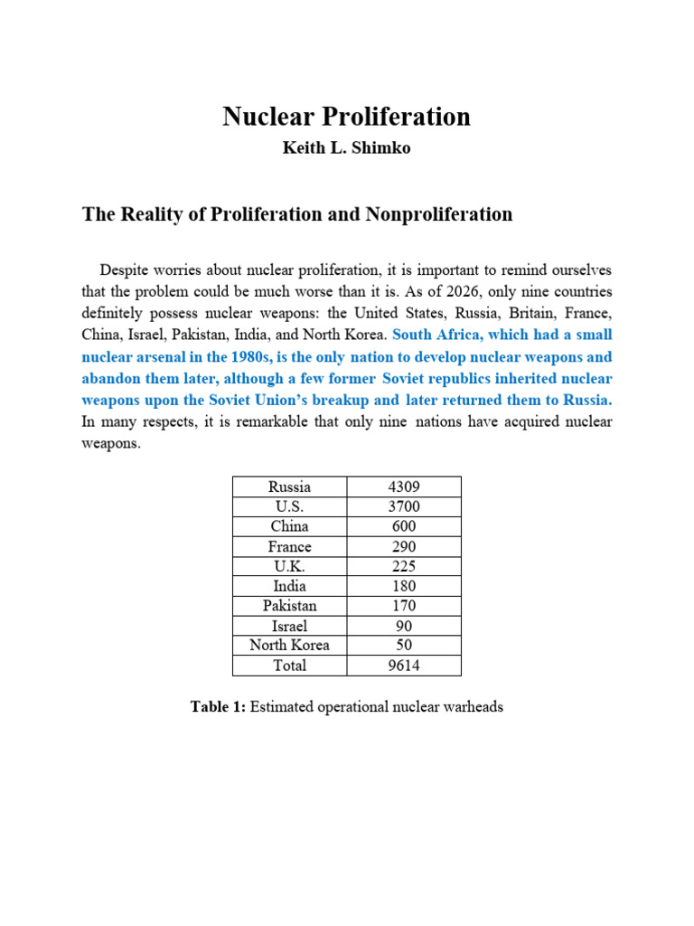 1. Nuclear Proliferation | PDF | Treaty On The Non Proliferation Of ...