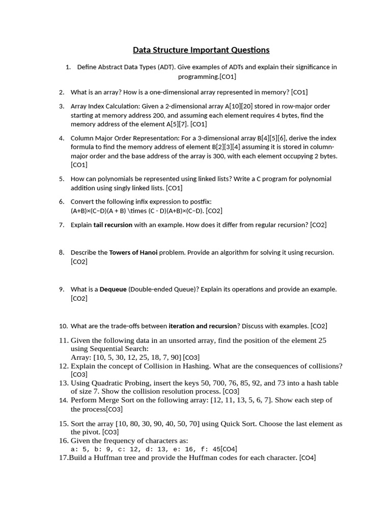 Data Structure Important Questions | PDF | Algorithms | Computer ...