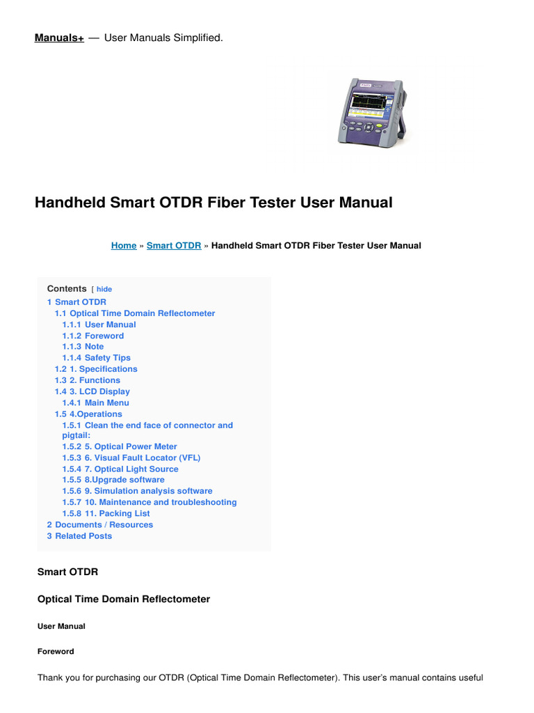 Handheld Smart Otdr Fiber Tester Manual | PDF | Electronics | Computing