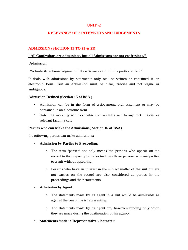 Unit - 2 BSA | PDF | Confession (Law) | Evidence (Law)