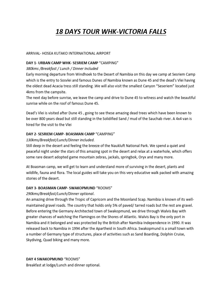 18 Days Tour Whk Itinerary | PDF