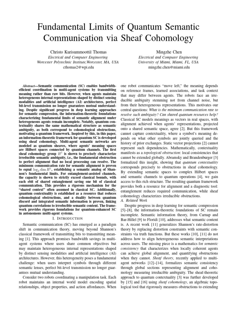 Fundamental Limits of Quantum Semantic Communication via Sheaf ...