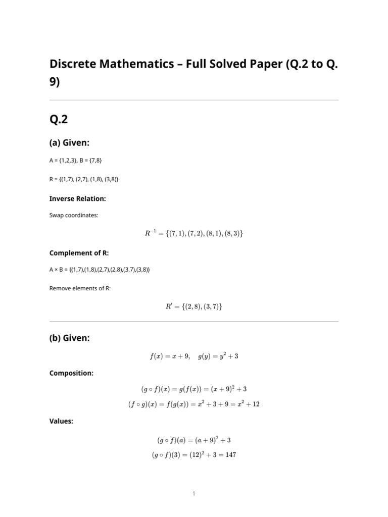 Discrete Mathematics Full Solved Paper (q2–q9) | PDF | Vertex (Graph ...