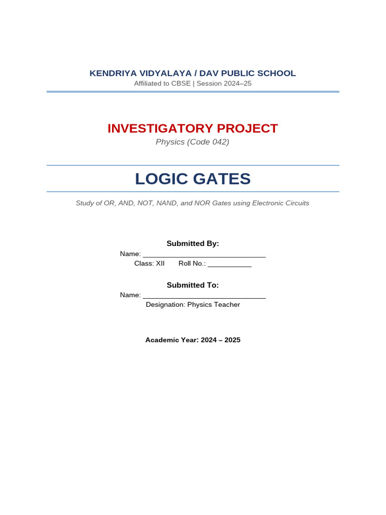Logic Gates CBSE Project | PDF | Logic Gate | Electronic Circuits