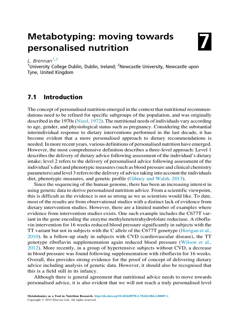 2015 Metabotyping Towards Personalized Nutrition | PDF | Metabolomics ...