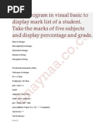 Write Program in Visual Basic To Display Mark List of A Student