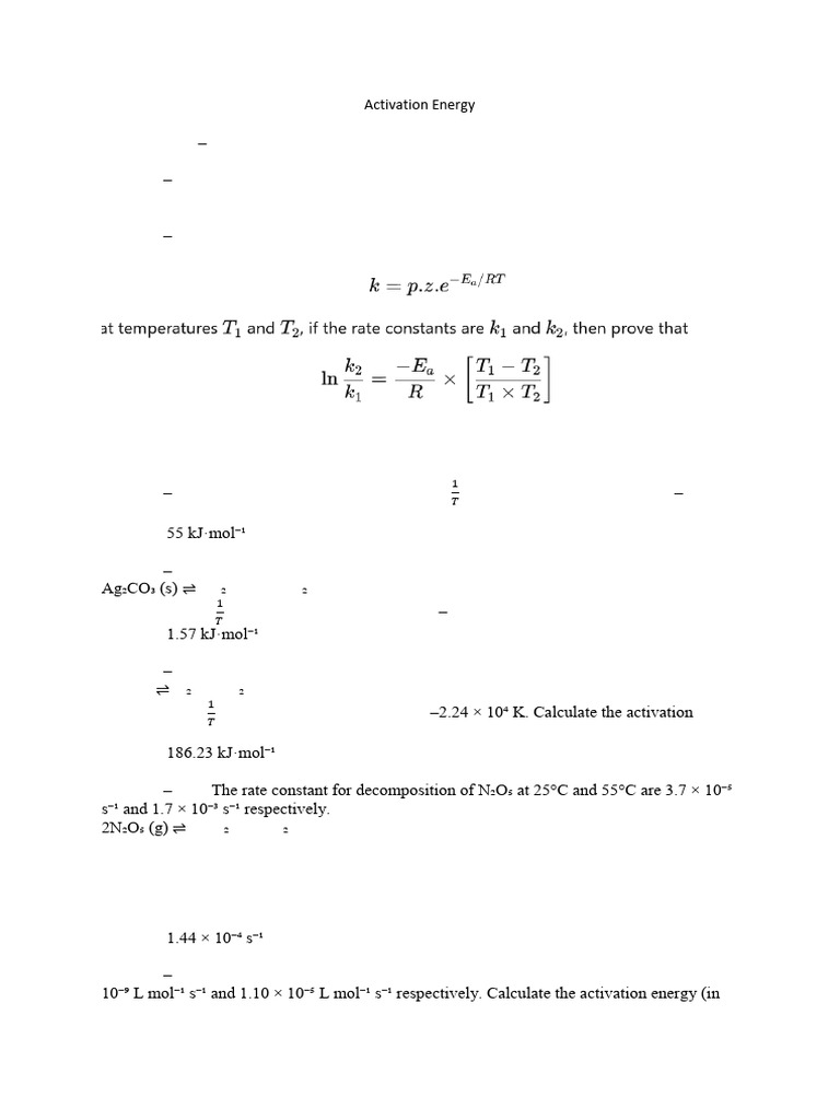 Activation Energy Math | PDF | Activation Energy | Reaction Rate Constant
