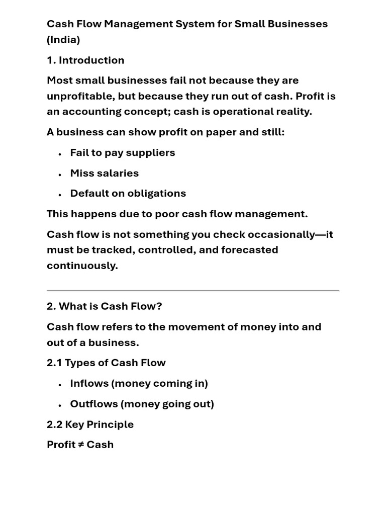 Cash Flow System for Small Business | PDF | Cash | Inventory