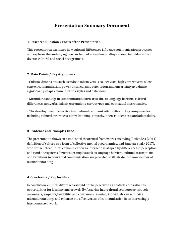 Presentation Summary Document | PDF