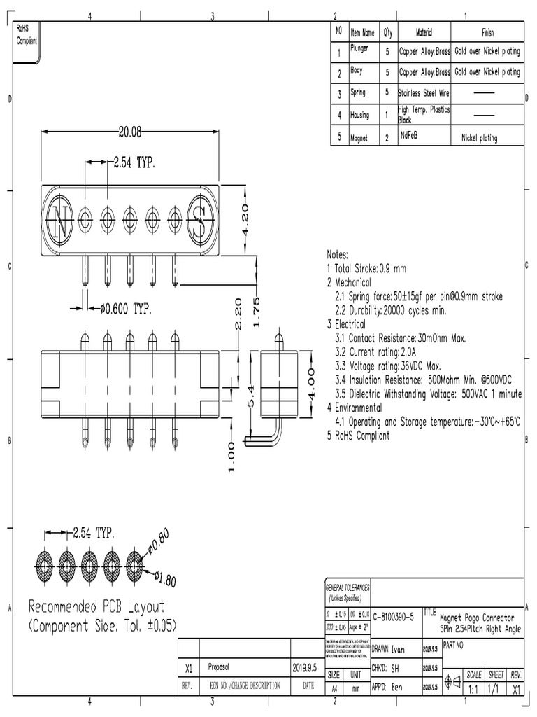 5359 Mag Connector (5-Pin, Right Angle, Pins) - Drawing | PDF