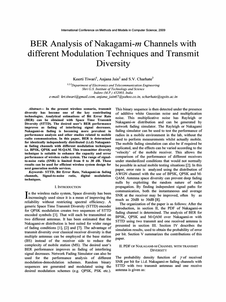 BER Analysis of Nakagami-M Channels With Different Modulation ...