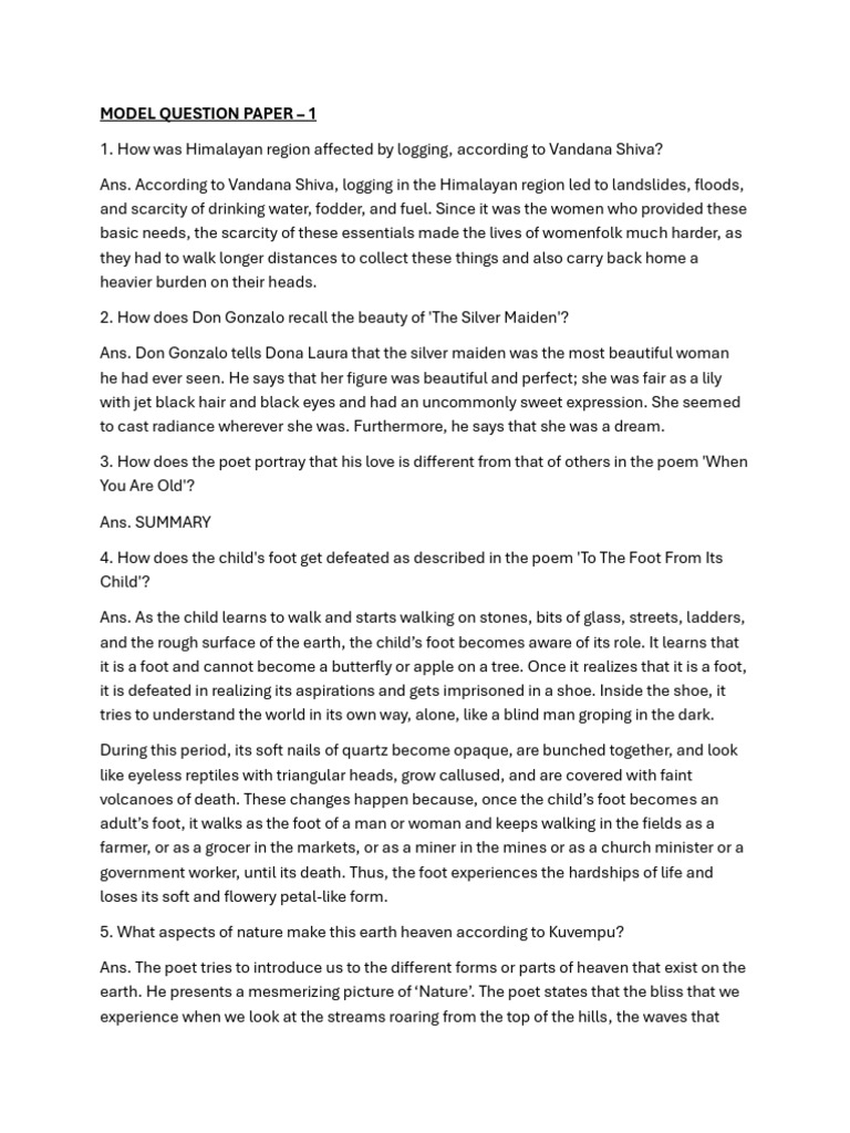 Answer Key - Model Question Papers | PDF | Poetry | Literacy