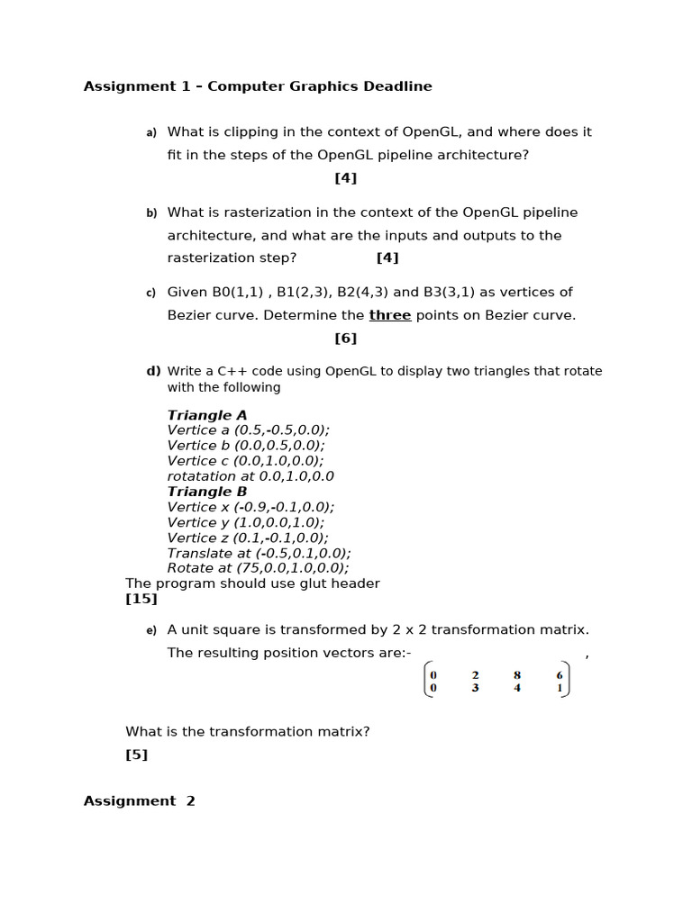 Assignments 1 and 2 Graphics | PDF