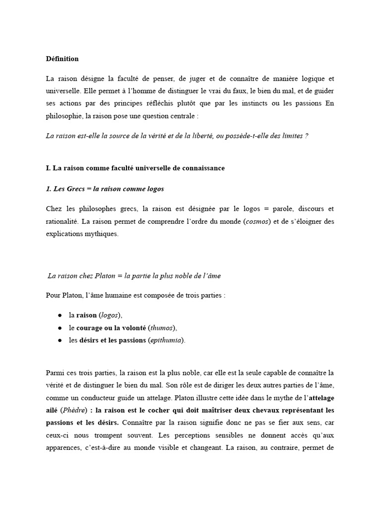 Cours Complet Sur La Raison | PDF | Raison | Vérité
