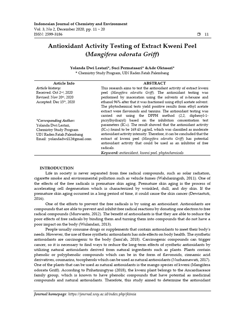 Antioxidant Activity Testing of Extract Kweni Peel | PDF | Polyphenol ...