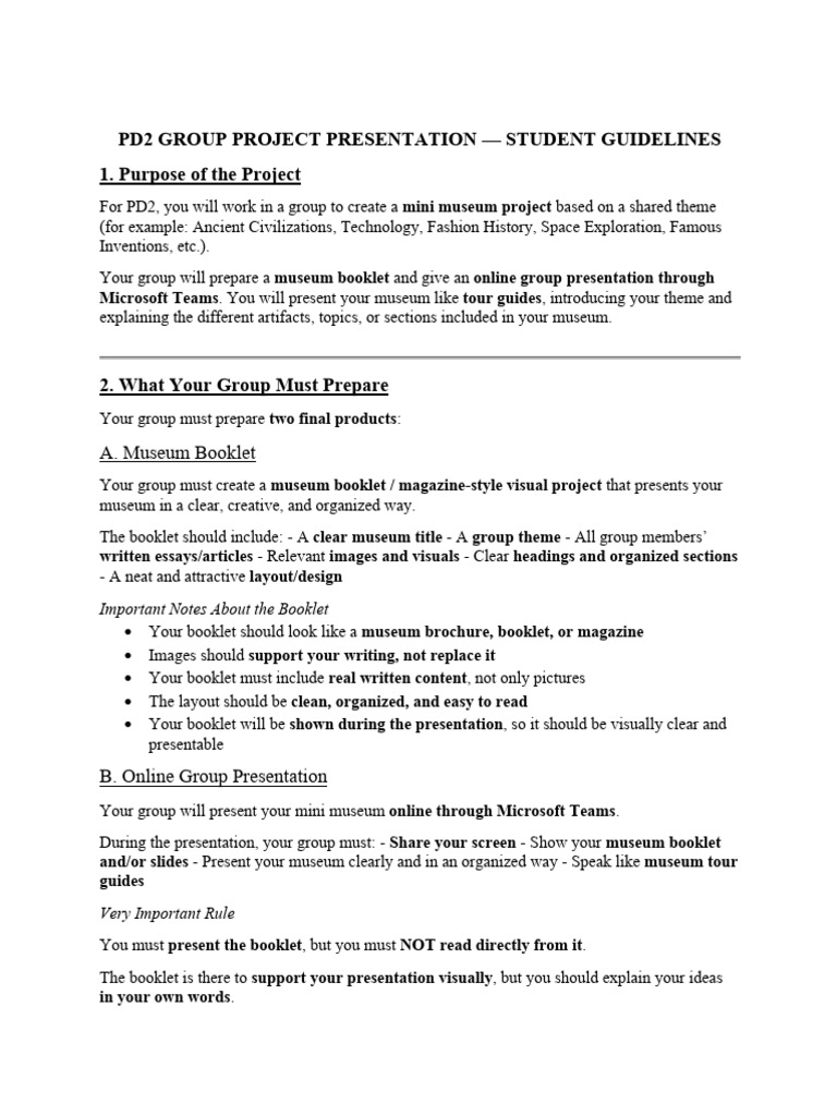 Pd2 Group Project Presentation Student Guidelines | PDF | Museum ...