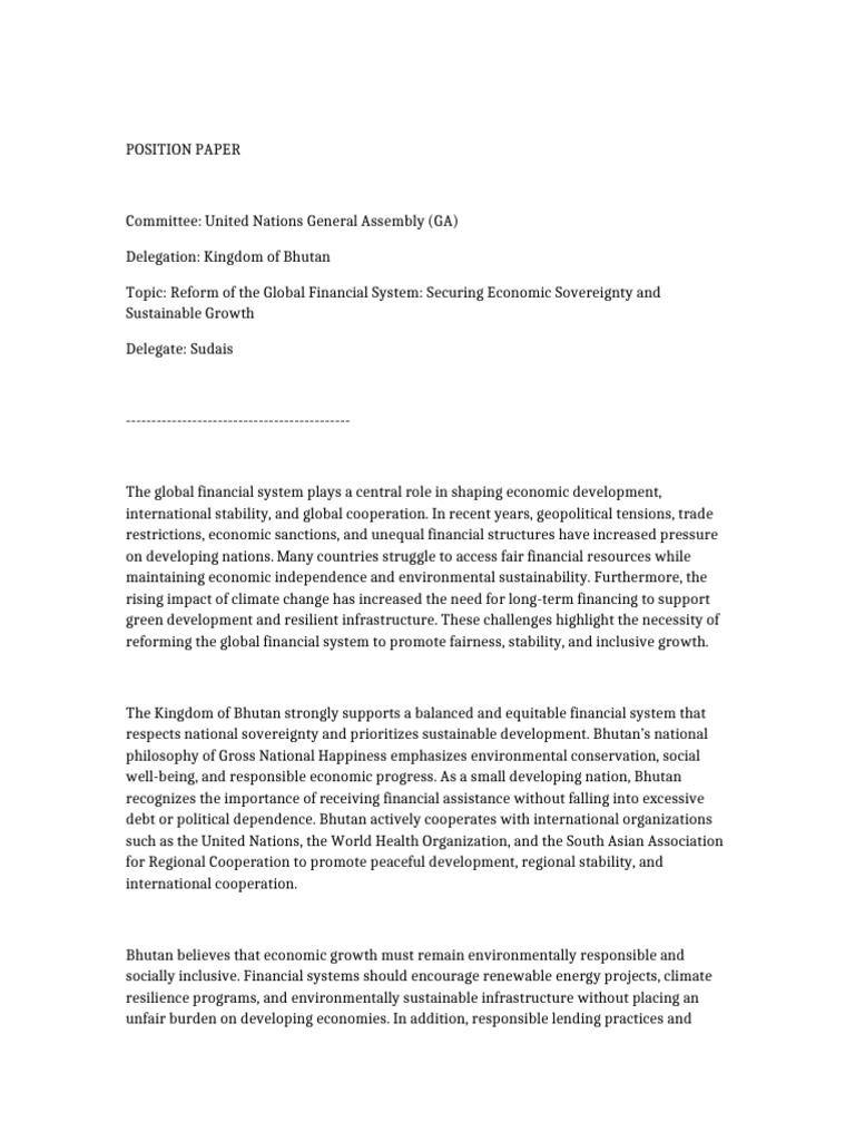 Bhutan GA Position Paper | PDF | Sustainability | Global Financial System