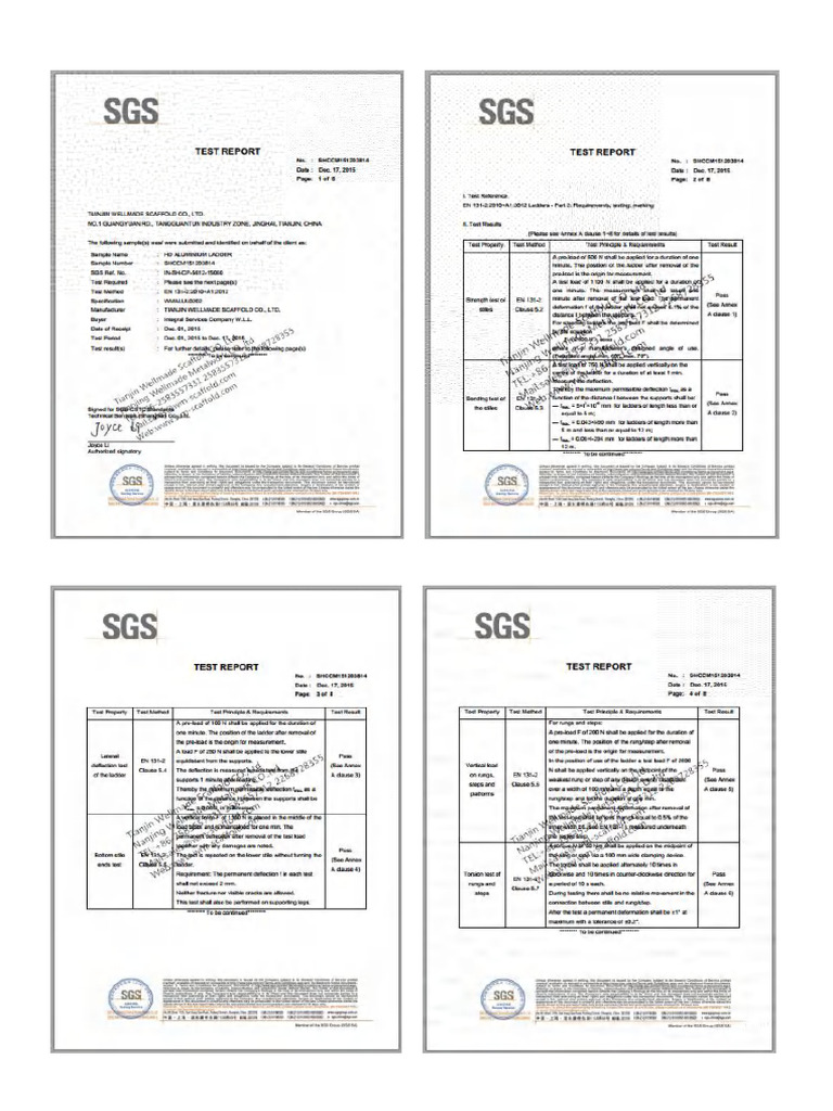 8 en 131 Aluminium Ladder Test Report Wellmade Scaffold | PDF