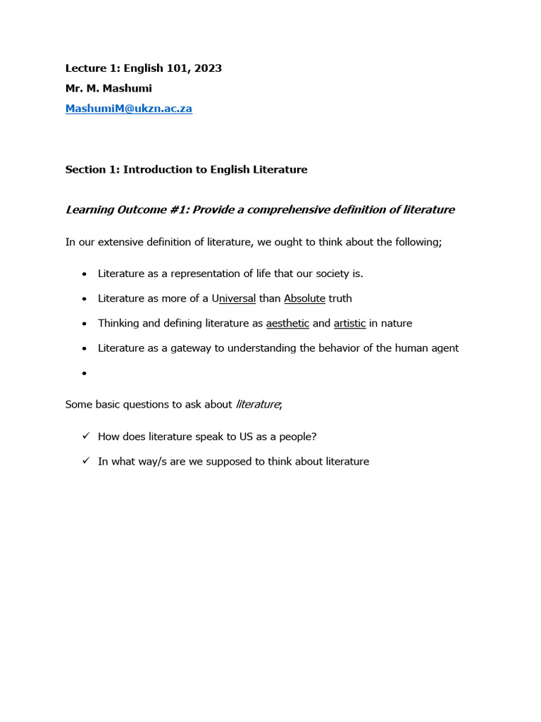 Lecture 1,English101 | PDF