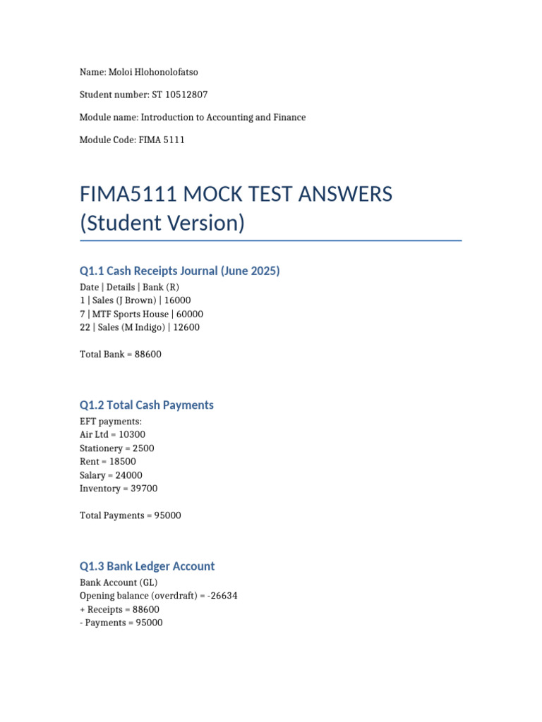 FIMA5111 Mock Answers Updated | PDF