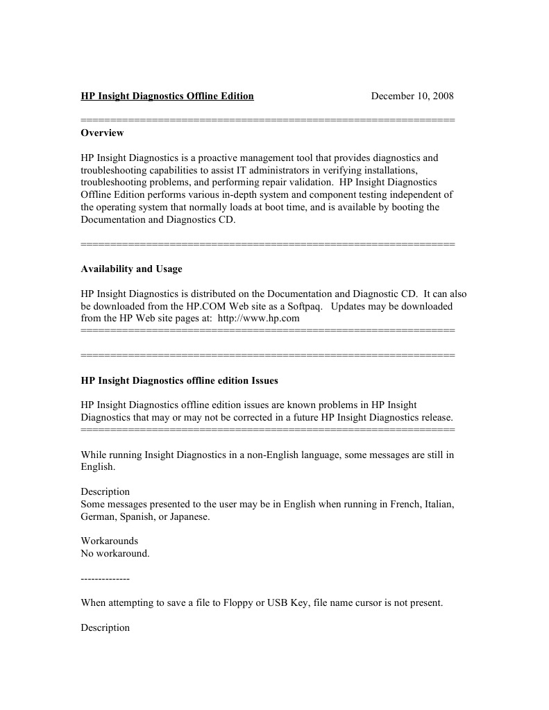 HP Insight Diagnostics Offline Edition Release Note | PDF | Booting ...