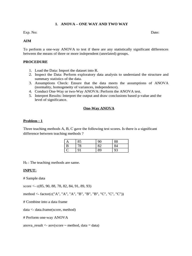 Experiment 6 - One Way Anova and Two Way Anova | PDF | P Value ...