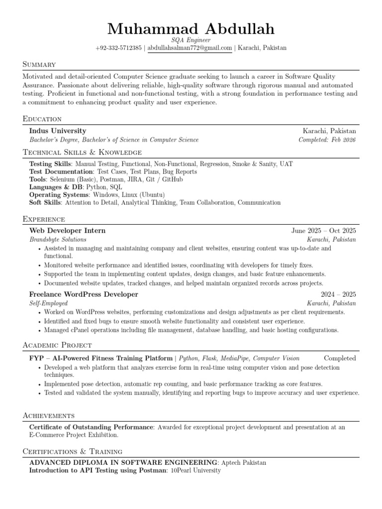 Muhammad Abdullah Resume | PDF | Software | Word Press