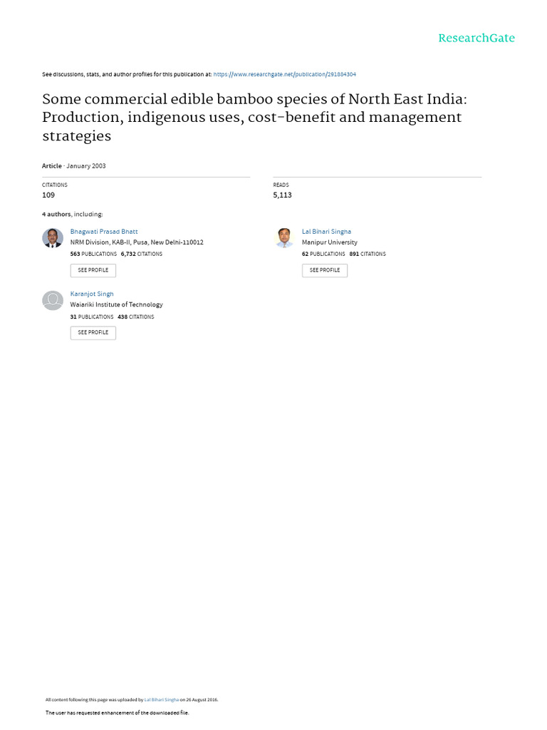 2003 Some Commercial Edible Bamboo Species of North East India | PDF ...