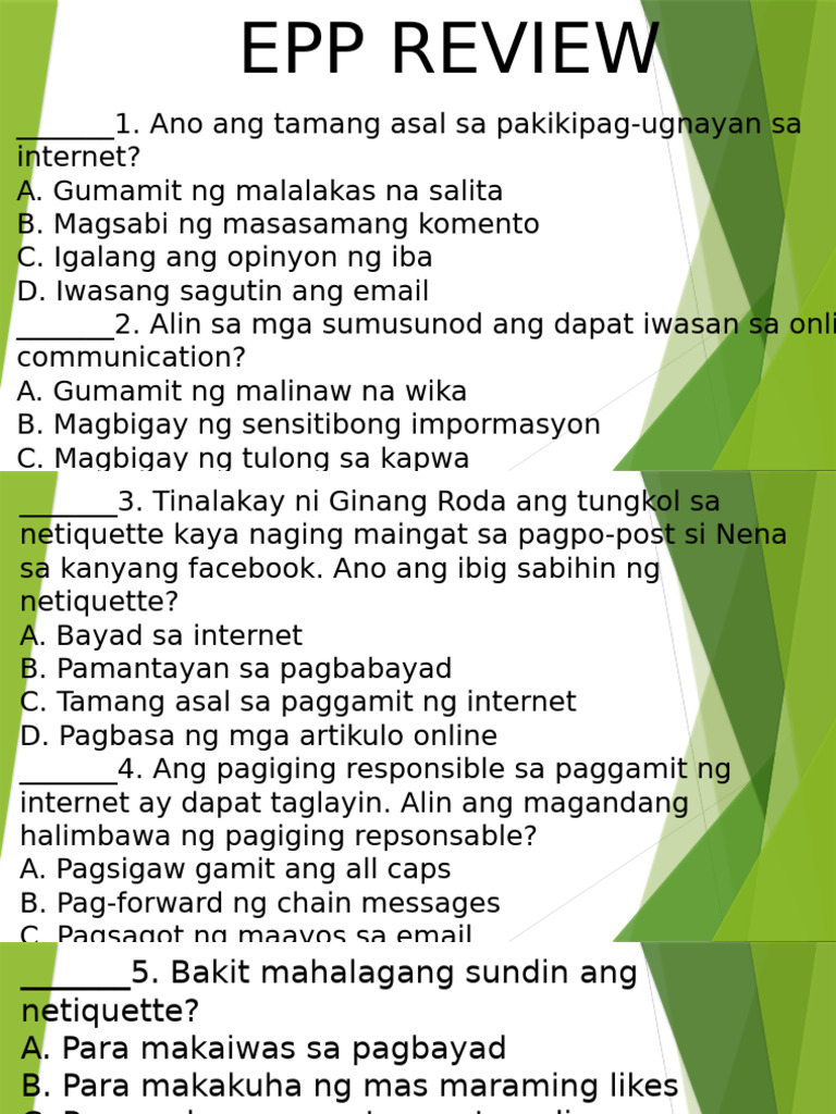 Ppt Epp First Quarter Review 2025 2026 | PDF