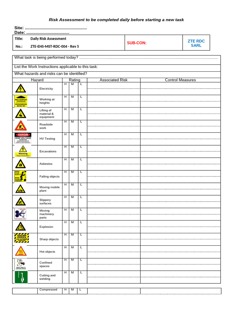 Daily Risk Assessment_Template | PDF | Personal Protective Equipment ...