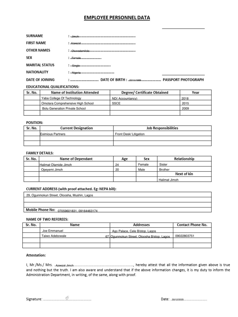 Personal Details Form | PDF